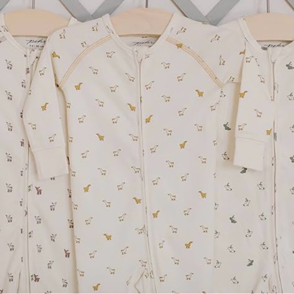 PEHR Footless Sleeper Animal Print Baby 0-3M, 3-Pack